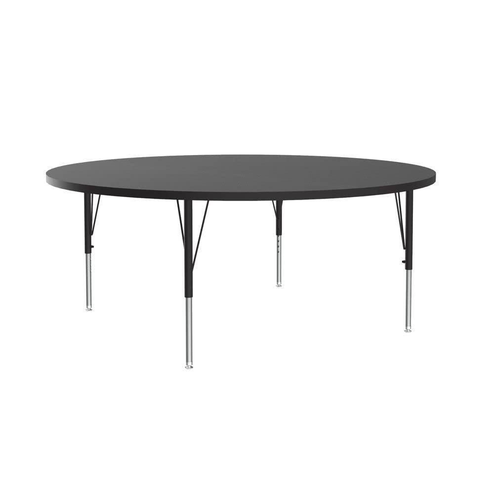 Correll 60" Round Econoline Classroom Activity Table, Black Granite Melamine Top, Height Adjustable (19"-29"), Black/Chrome Legs, School Furniture, Made in The USA