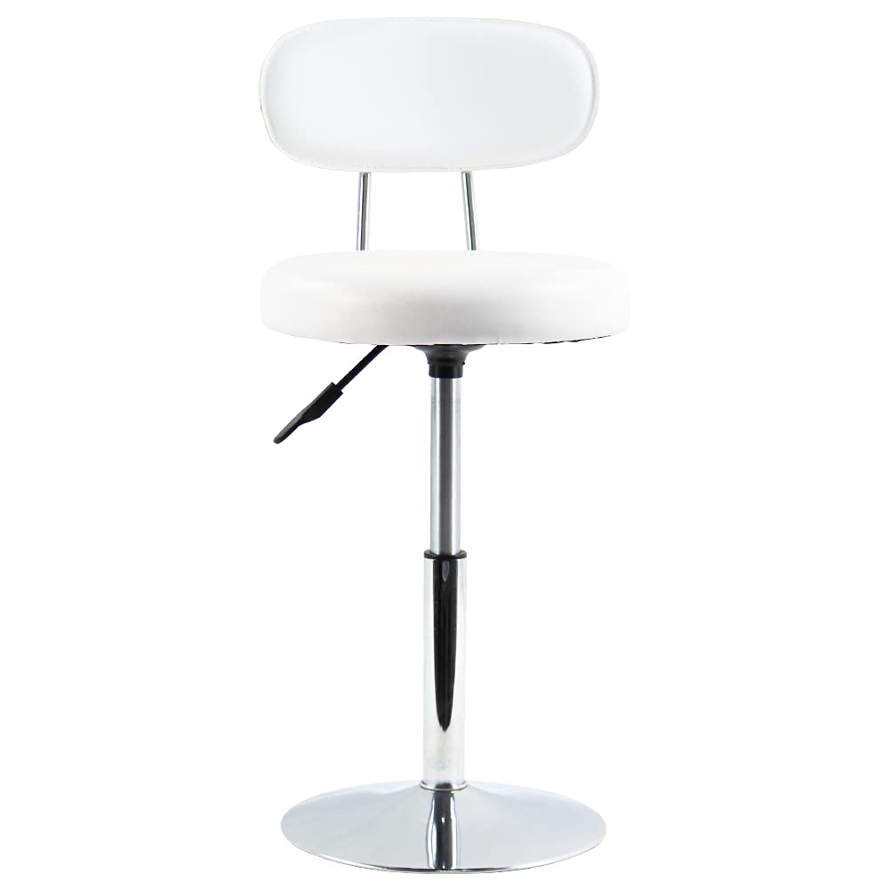 FURWOO PU Leather Spa Salon Stool with Back - Small Desk Stool in White