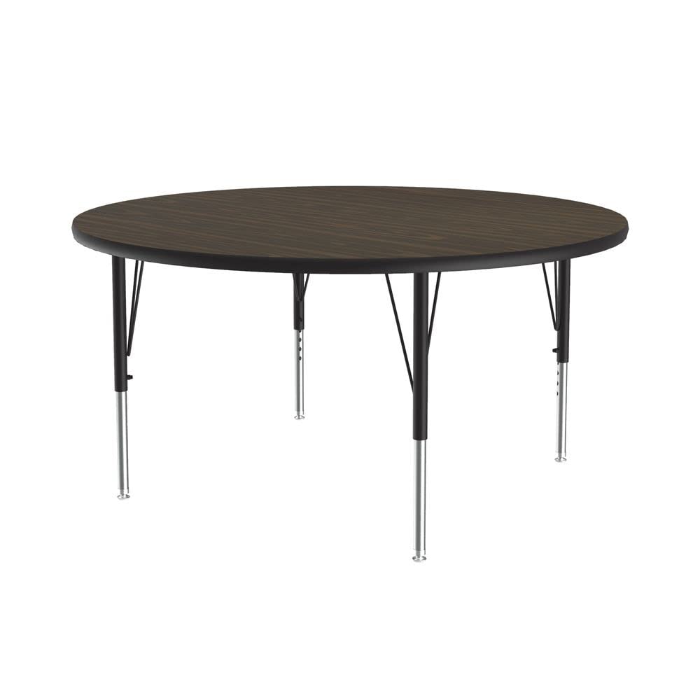 Correll 48" Round Classroom Activity Table, Height Adjustable (19"-29"), Walnut Durable Thermal Fused Laminate, School Furniture, Made in The USA