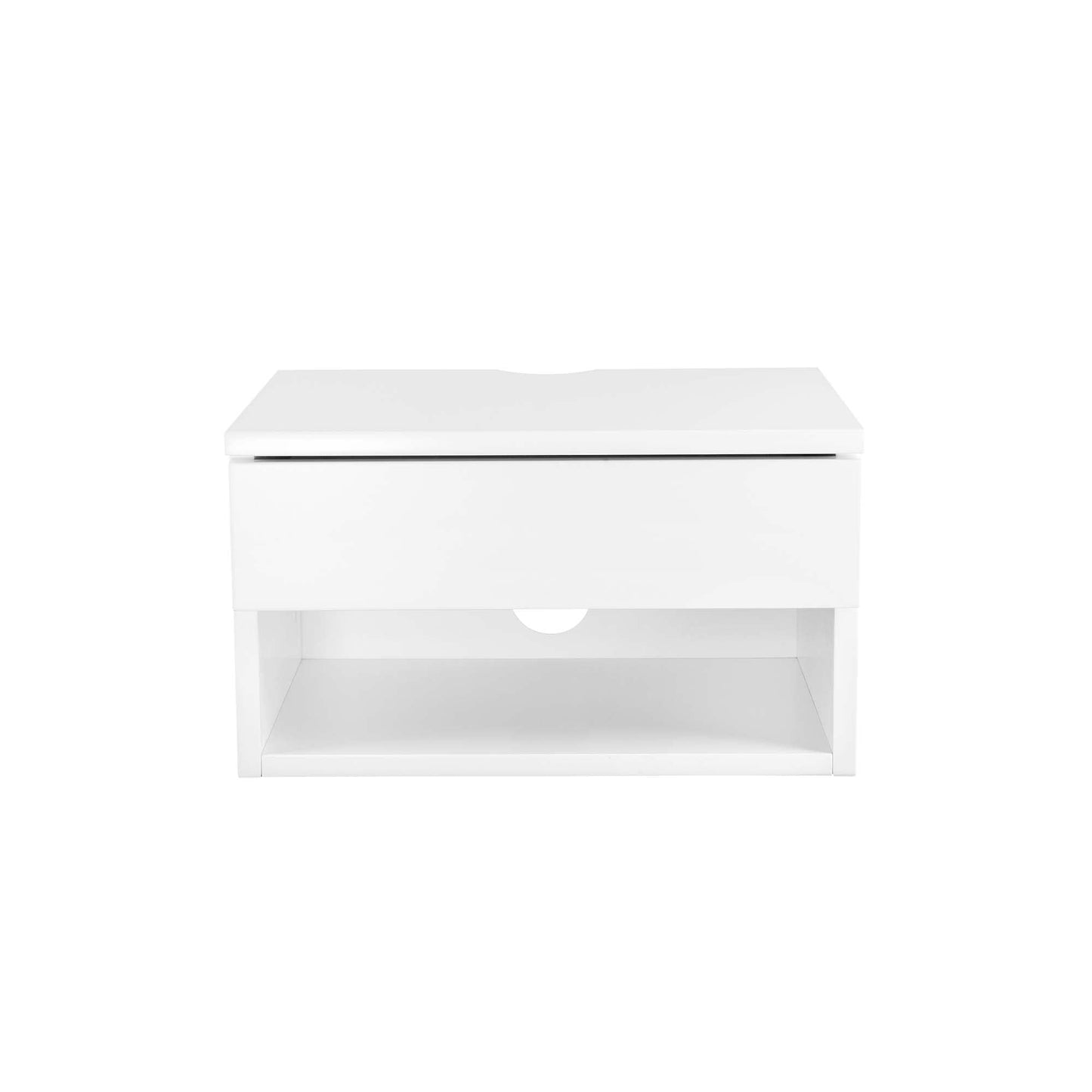 Nathan James Jackson Wall Mounted Floating Bedroom Nightstand with Storage Drawer and Modern Open Shelf Cubby, White