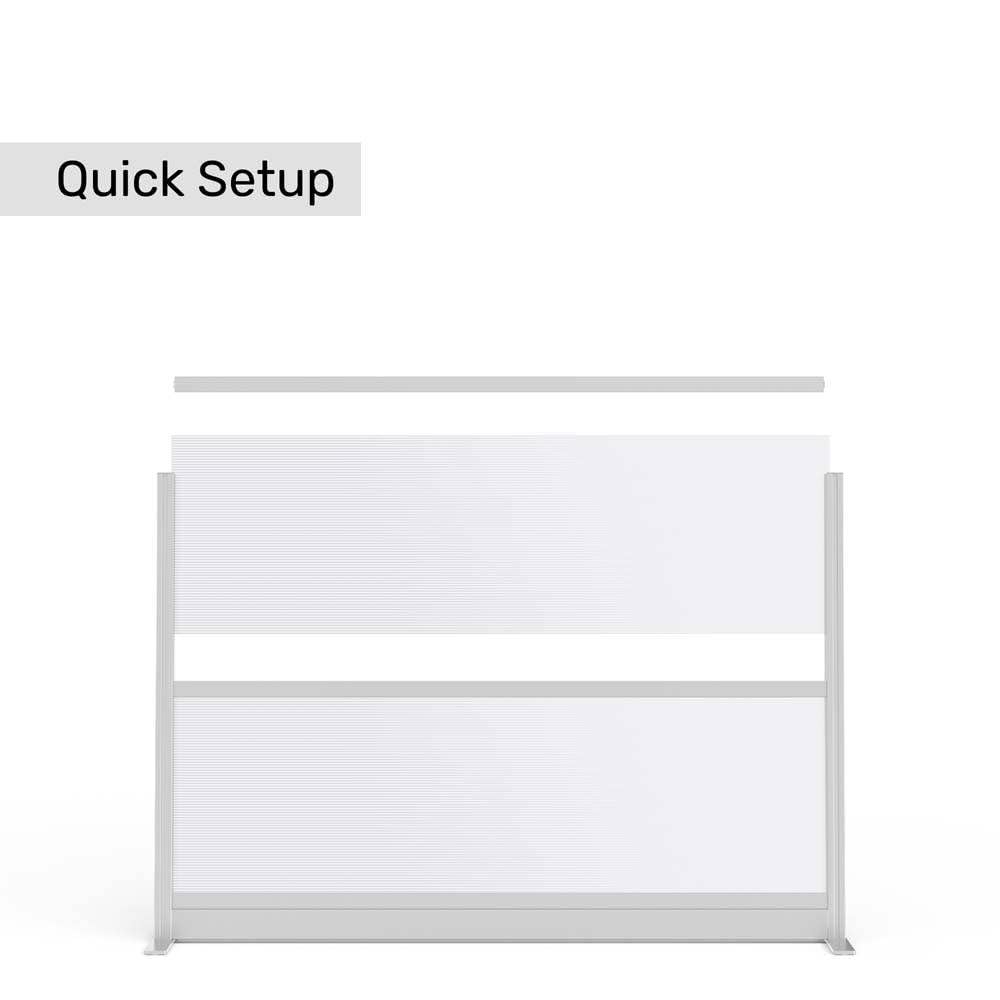 Luxor PPWL009 Modular Wall, 70"W x 48"H Corrugated Plastic Panel with Gray Frame, Lightweight Translucent Office Partition for Privacy, Freestanding and Reconfigurable Room Divider