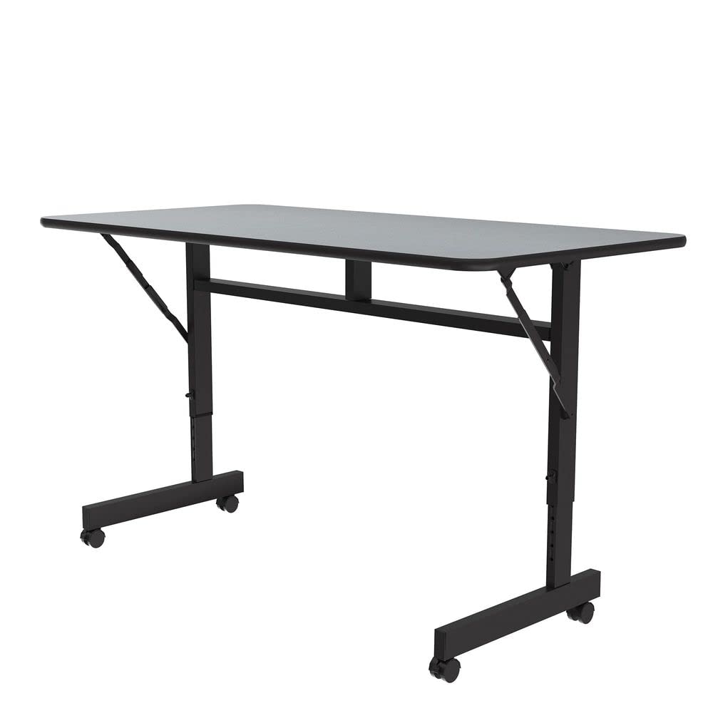 Correll 24"x48", Flip Top Office Training Table, Gray Granite Commercial Laminate Top, Height Adjustable (23"-31") 4 Castors, Folds Flat & Nest Together, Made in The USA
