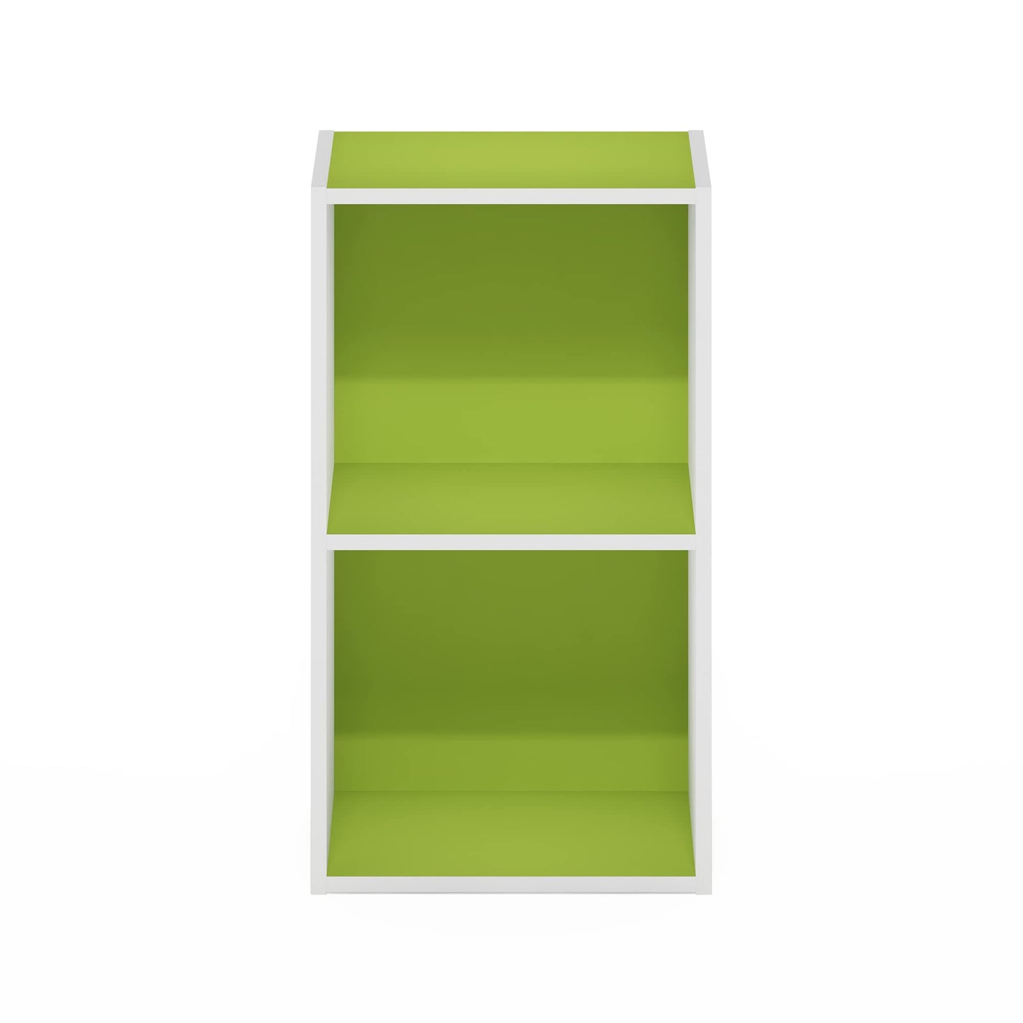 Furinno PASIR Book Shelf, 2-Tier Modern Bookshelf, Open Shelves Bookcase 9 x 12 x 21, Easy Assembly, for Living Room, Bedroom, Home Office, Green/White