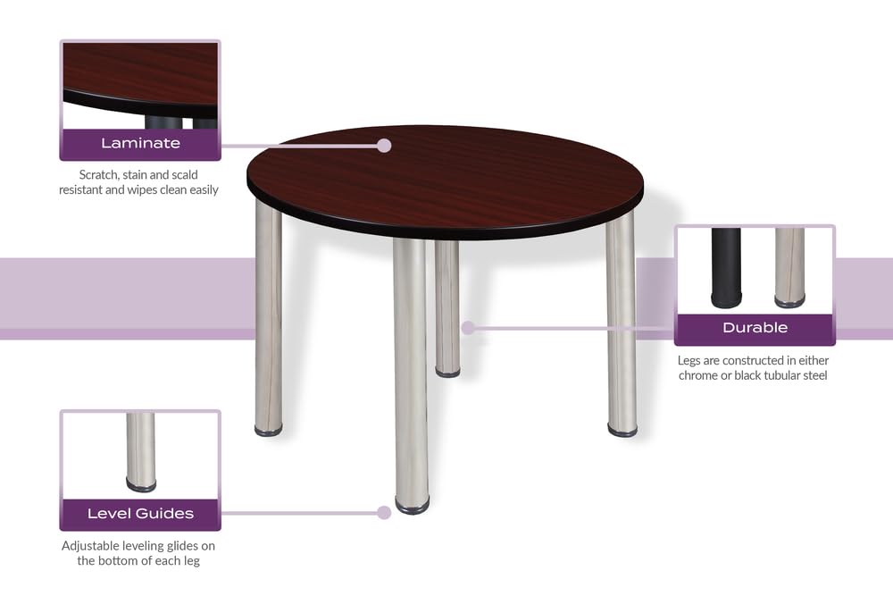 Romig Trek 36 in. Round Height Adjustable Classroom Activity Table- Mahogany & Grey Base