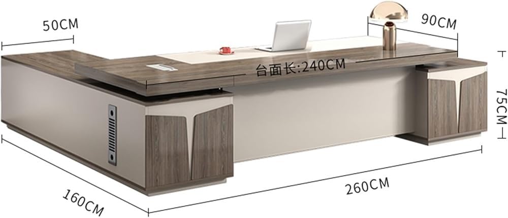 Modern L Shaped Executive Computer Desk Office Table with Storage Cabinet Drawers Workstation Business Furniture for Home Office CEO Boss Manager(2600mm)
