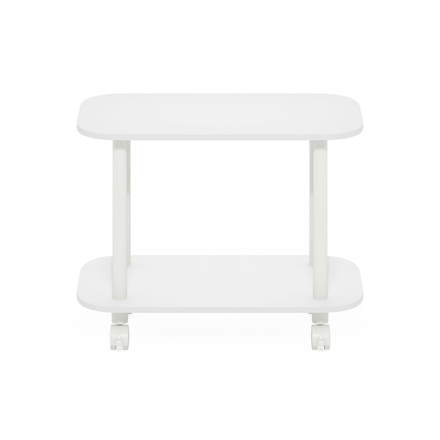 Furinno Turn-N-Tube Book Cart, 2-Tier Oval Sofa Side Table with Wheels, Round Corner Night Stand, End Table with Open Shelf, Toolless Assembly, for Living Room, Bedroom, White