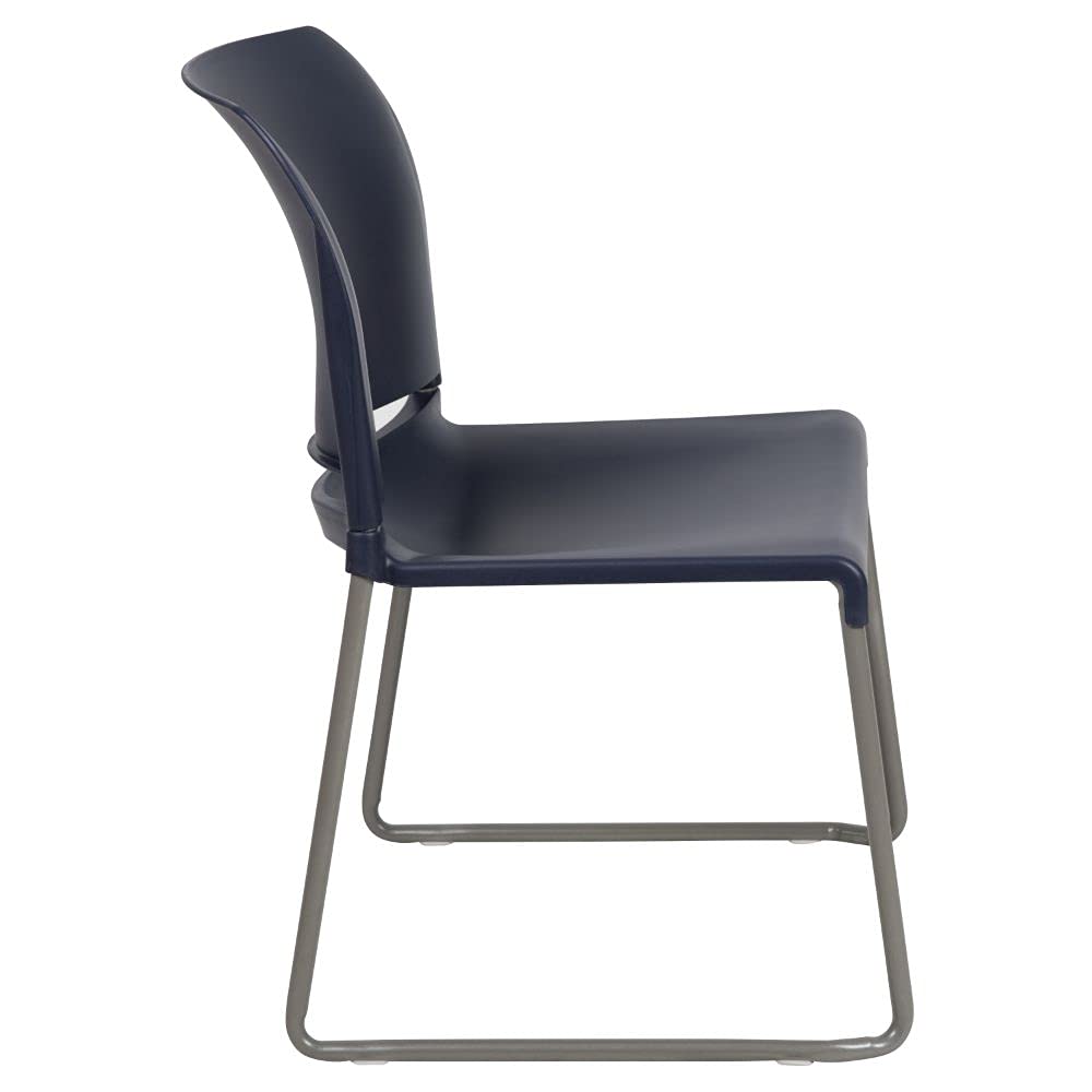 Flash Furniture HERCULES Series 880 lb. Capacity Navy Full Back Contoured Stack Chair with Gray Powder Coated Sled Base