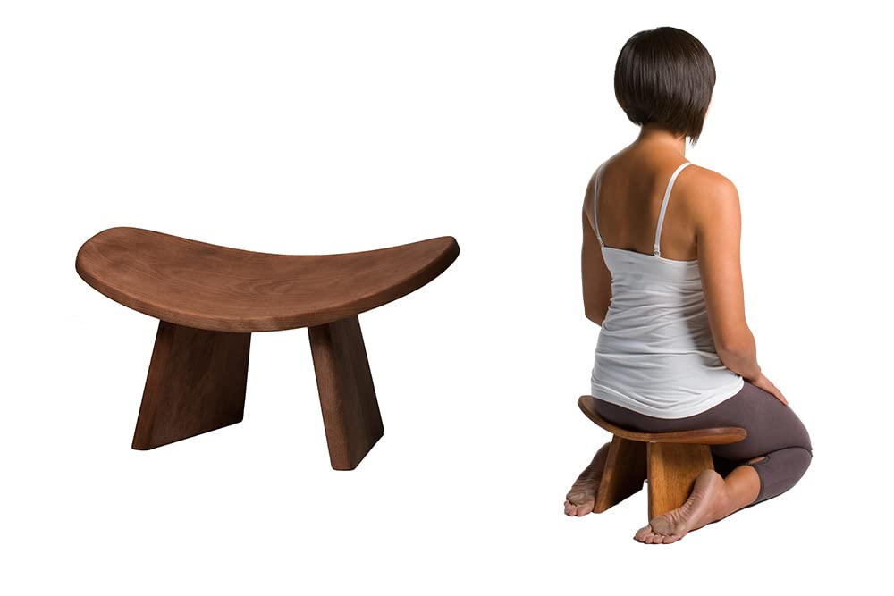 BLUECONY Meditation Bench IKUKO Original, Portable Version with Bag, Locally Handmade Yoga Exercise Wooden Kneeling Ergonomic Seiza Seat - Dark Walnut, Low Height (6" or 16 cm)