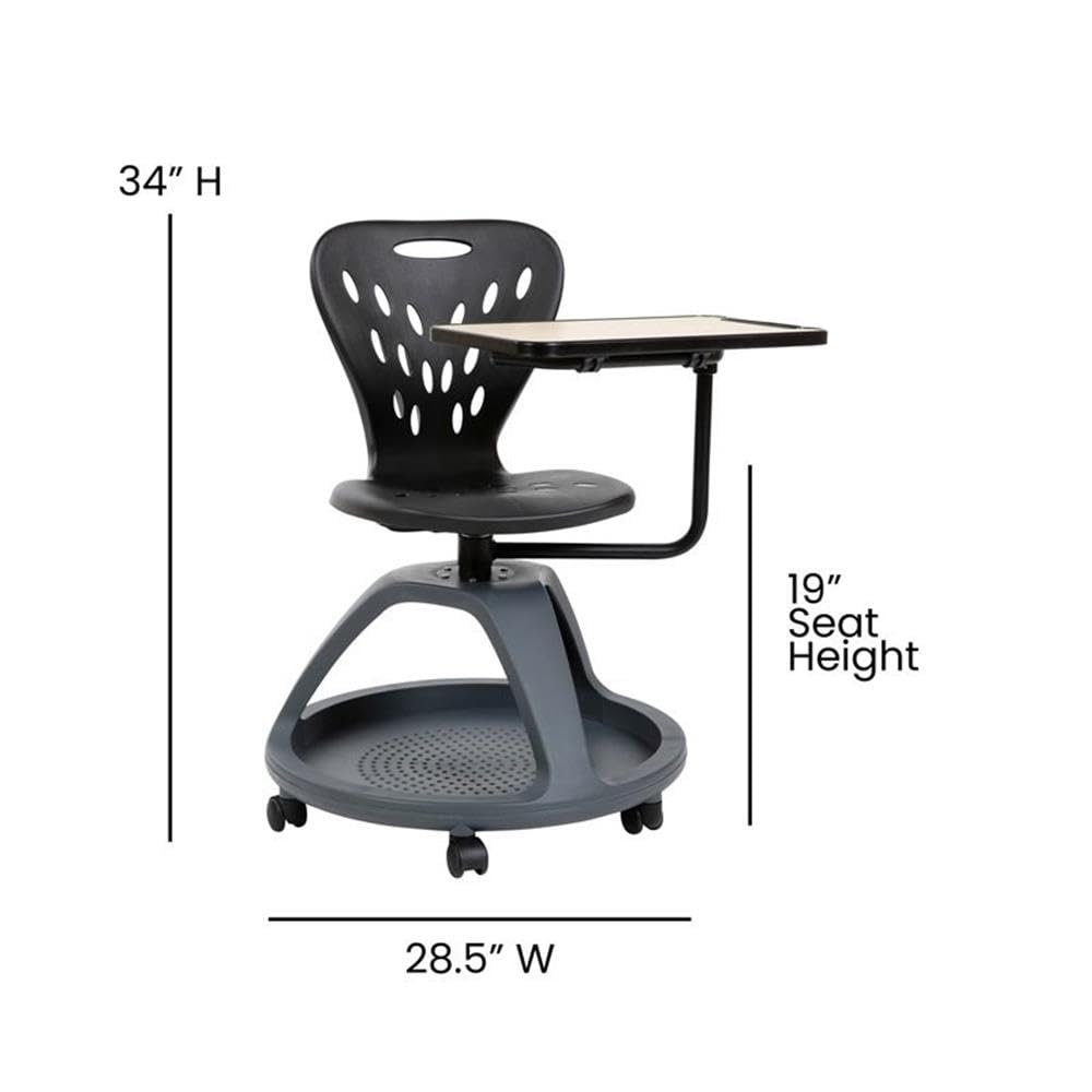 Flash Furniture Laikyn Black Mobile Desk Chair with 360 Degree Tablet Rotation and Under Seat Storage Cubby