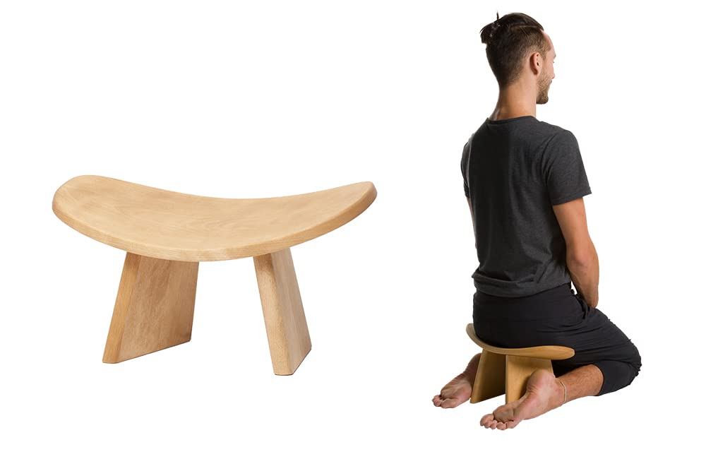BLUECONY Meditation Bench IKUKO Original, Portable Version with Bag, Locally Handmade Yoga Exercise Wooden Kneeling Ergonomic Seiza Seat - Natural, Low Height (6" or 16 cm)