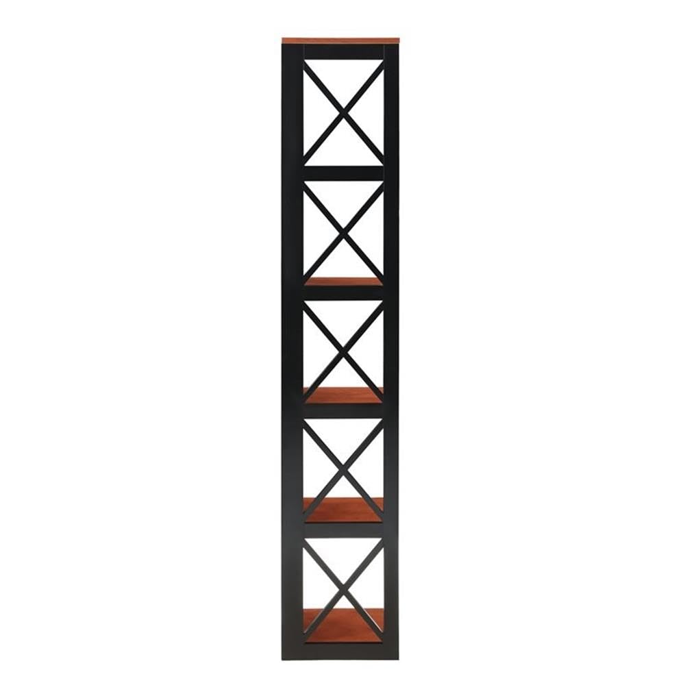 Convenience Concepts Oxford Corner Bookcase 12" - 5-Tier Slim Farmhouse Bookcase for Modern Living & Family Room, Media Storage Organizer for Home Office Library, Tall Shelving Unit, Cherry/Black