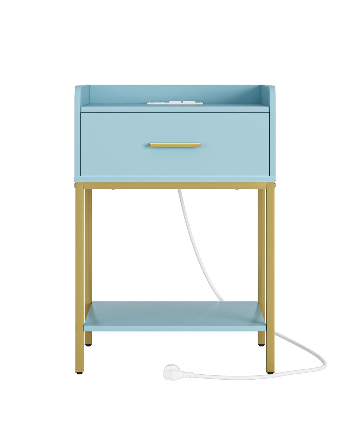 Apetaccat Nightstand with Charging Station,3-Tier Modern Bedside Table Night Stand with Storage Drawer and Open Shelf,Small End Side Table for Bedroom,Living Room,Blue