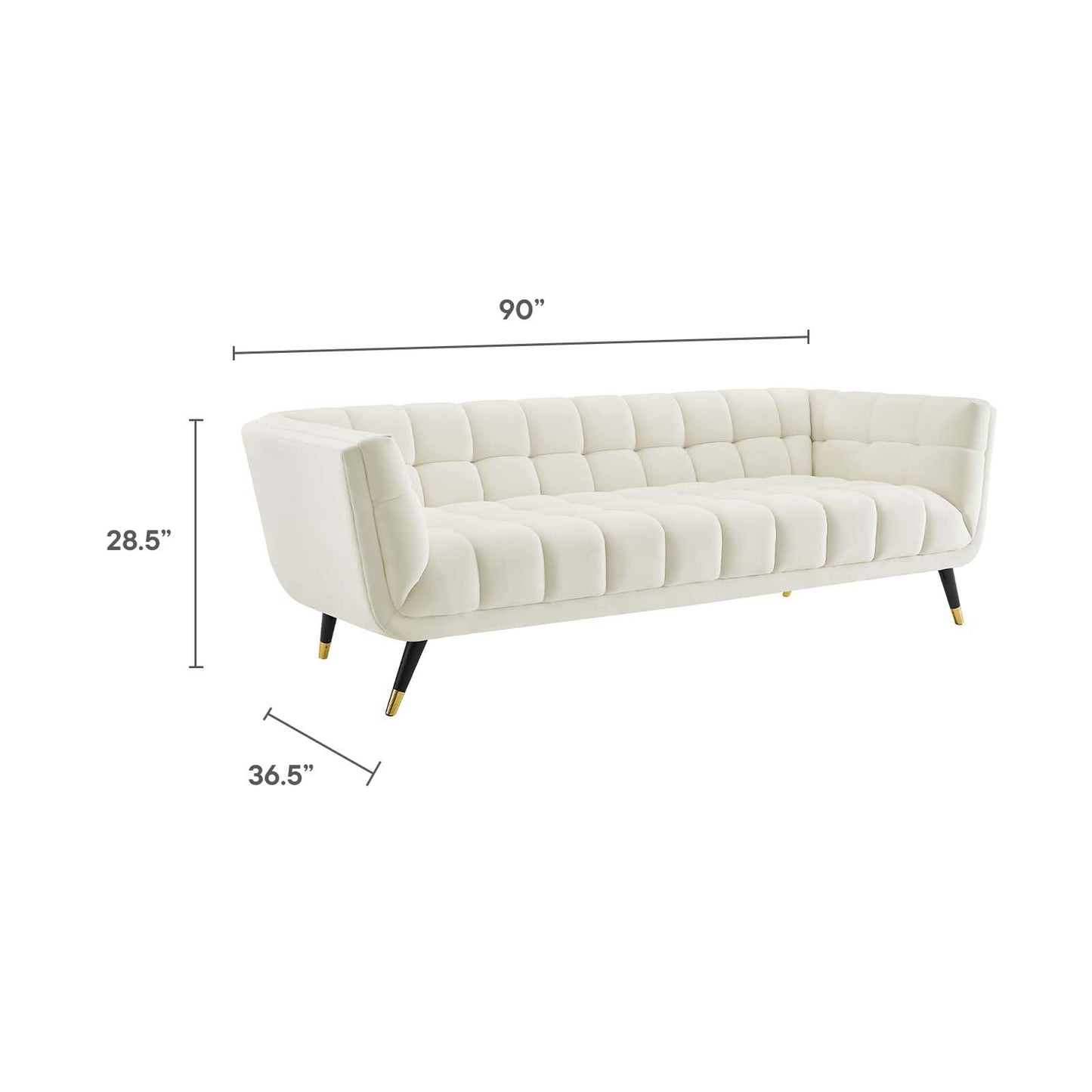 Modway Adept Contemporary Mid-Century Modern Performance Velvet Upholstered Tufted Sofa in Ivory