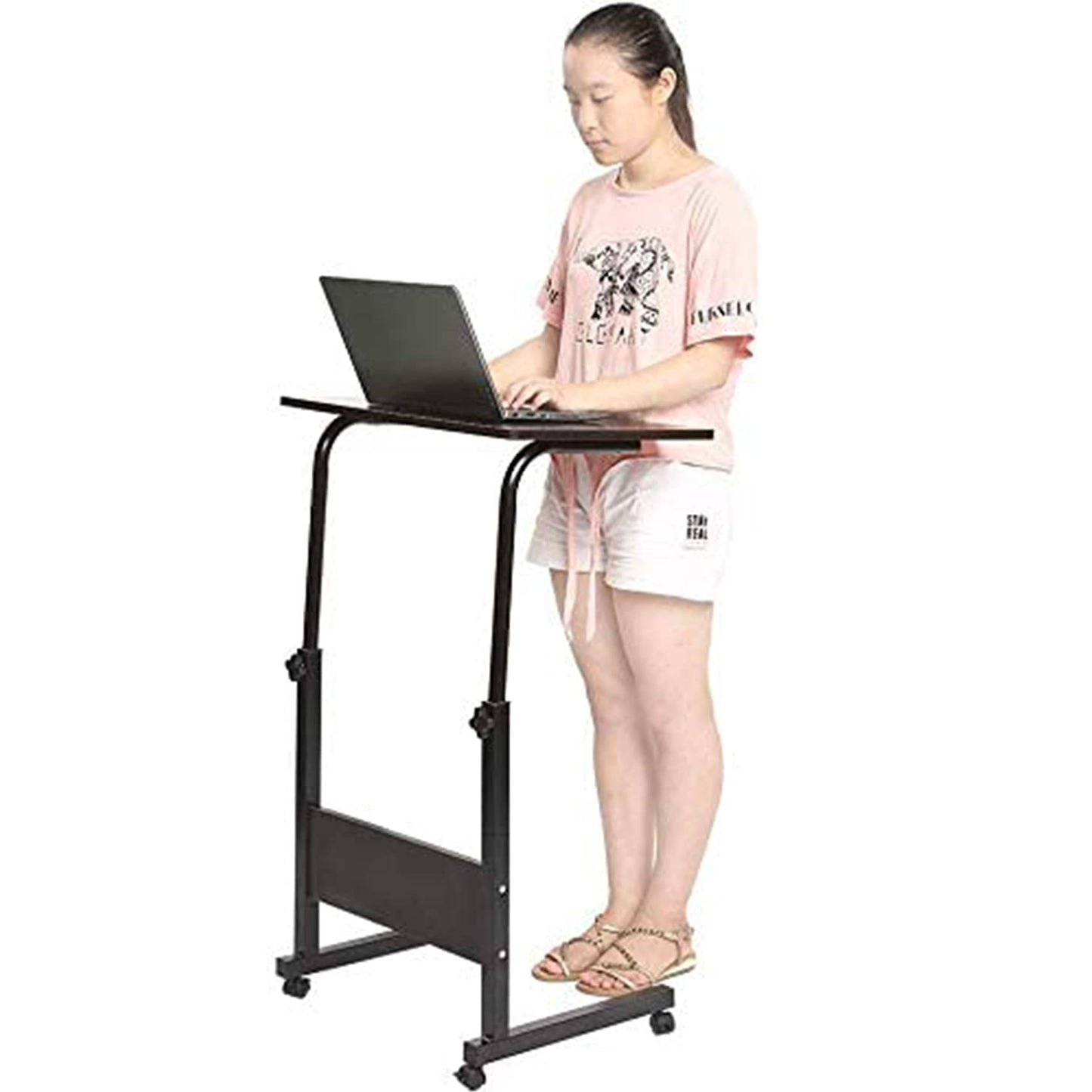 SANGFOR Standing Desk Adjustable Laptop Desk with Tablet iPad Slot Portable Desk for Laptop with Wheels Mobile Workstation Stand up Desks for Home Office (Black)