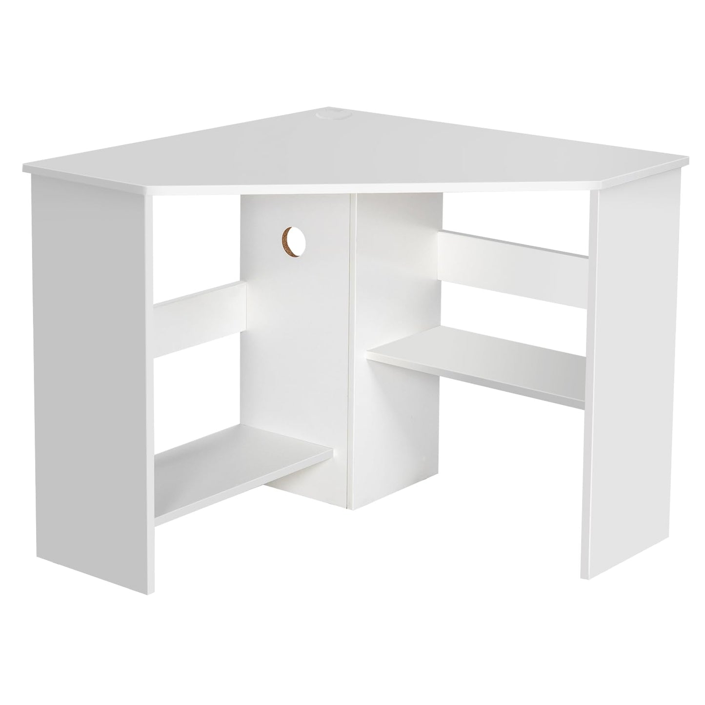 Tangkula White Corner Desk - 90 Degrees Triangle for Computer, Small Space, Bedroom, Makeup Vanity Desk with Storage Shelves & CPU Stand, Space Saving Writing Desk