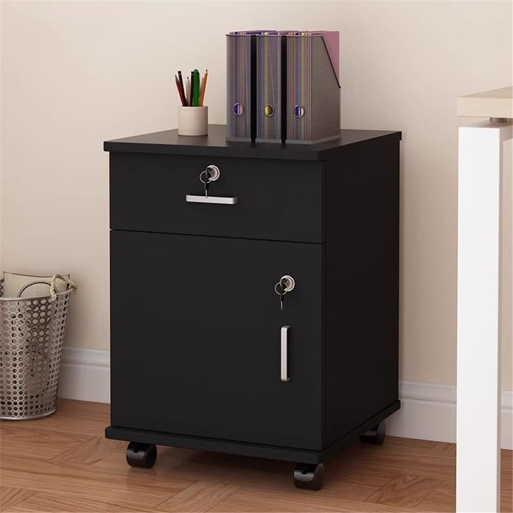 Ronghw0607 Simple Locking Mobile Low Cabinet Office File with Drawer Organizer Space-Saving(Black)