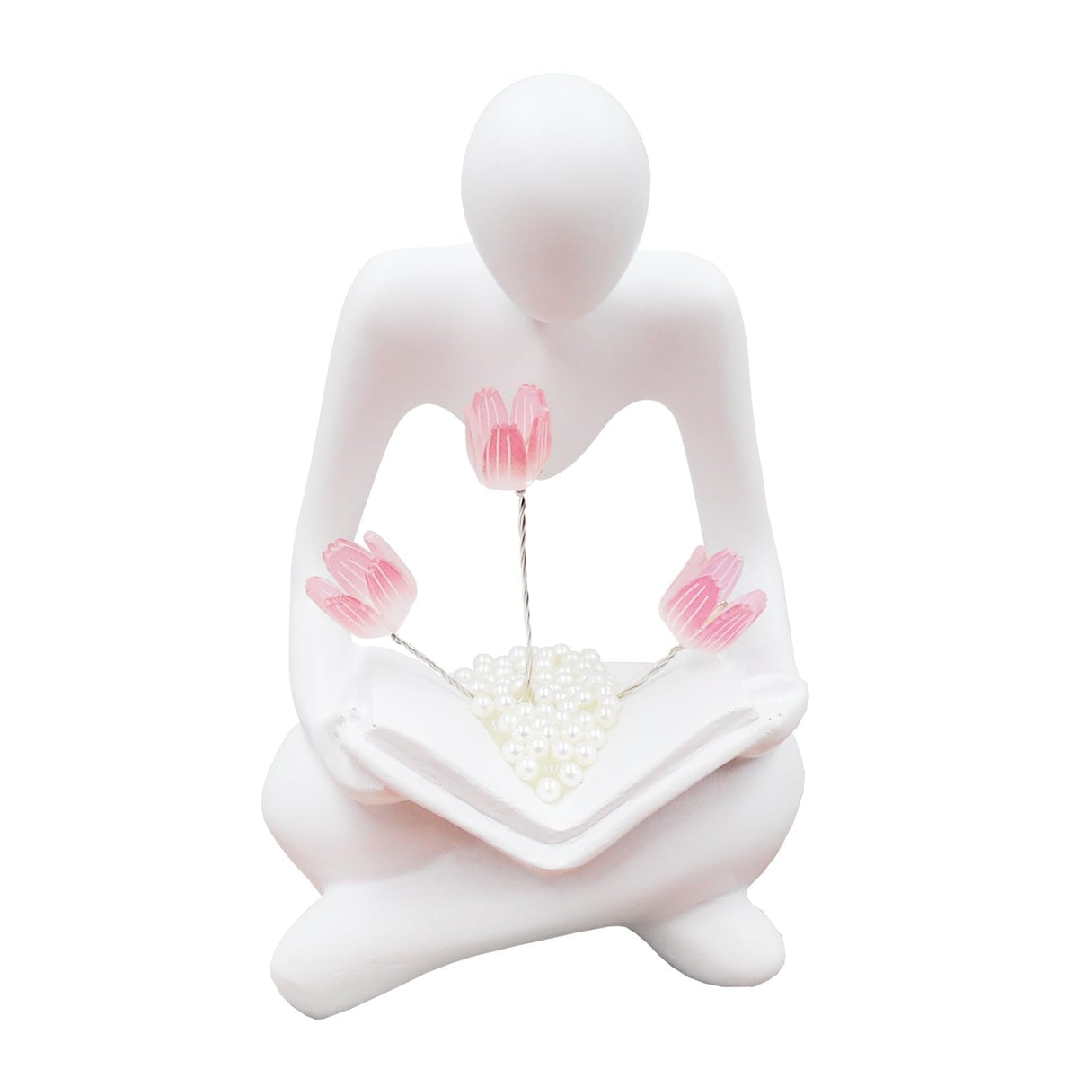 Reading Women Statue with Tulip Lamp, Thinker Sculptures with Night Light, Abstract Art Ornament, Modern Aesthetic Figurine Decoration for Home Living Room Bedroom Office Table Desk Bookshelf Decor