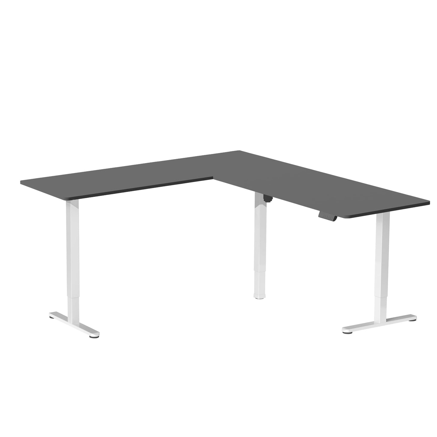VIVO Corner Standing Desk, 75 x 63 inch Reversible L-Shaped Workstation, Electric Height Adjustment, Home, Office, and Reception Rooms, Black Table Top White Frame, DESK-E3CTWB-75