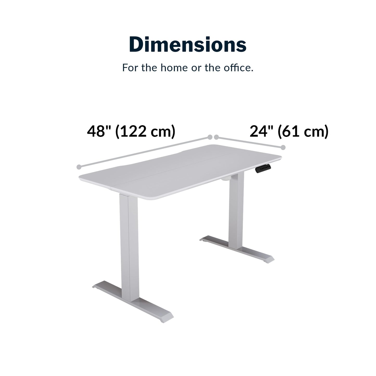 Vari Essential Electric Standing Desk for Home Office – 48x24 Sit-Stand VariDesk, 4 Memory Height Presets, 2-Piece Laminate Wood Top, Sturdy T-Style Legs, Supports 150 Lbs + Easy Assembly (White)