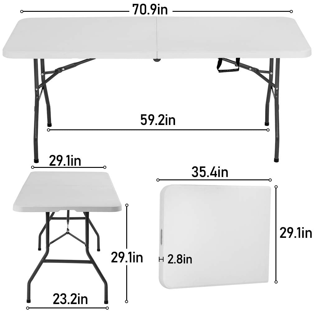 BestOffice Outdoor 6 FT Folding Camping Table Plastic Table Portable Square Height Dining Table Perfect for Picnics, Parties, Party and Camping, White