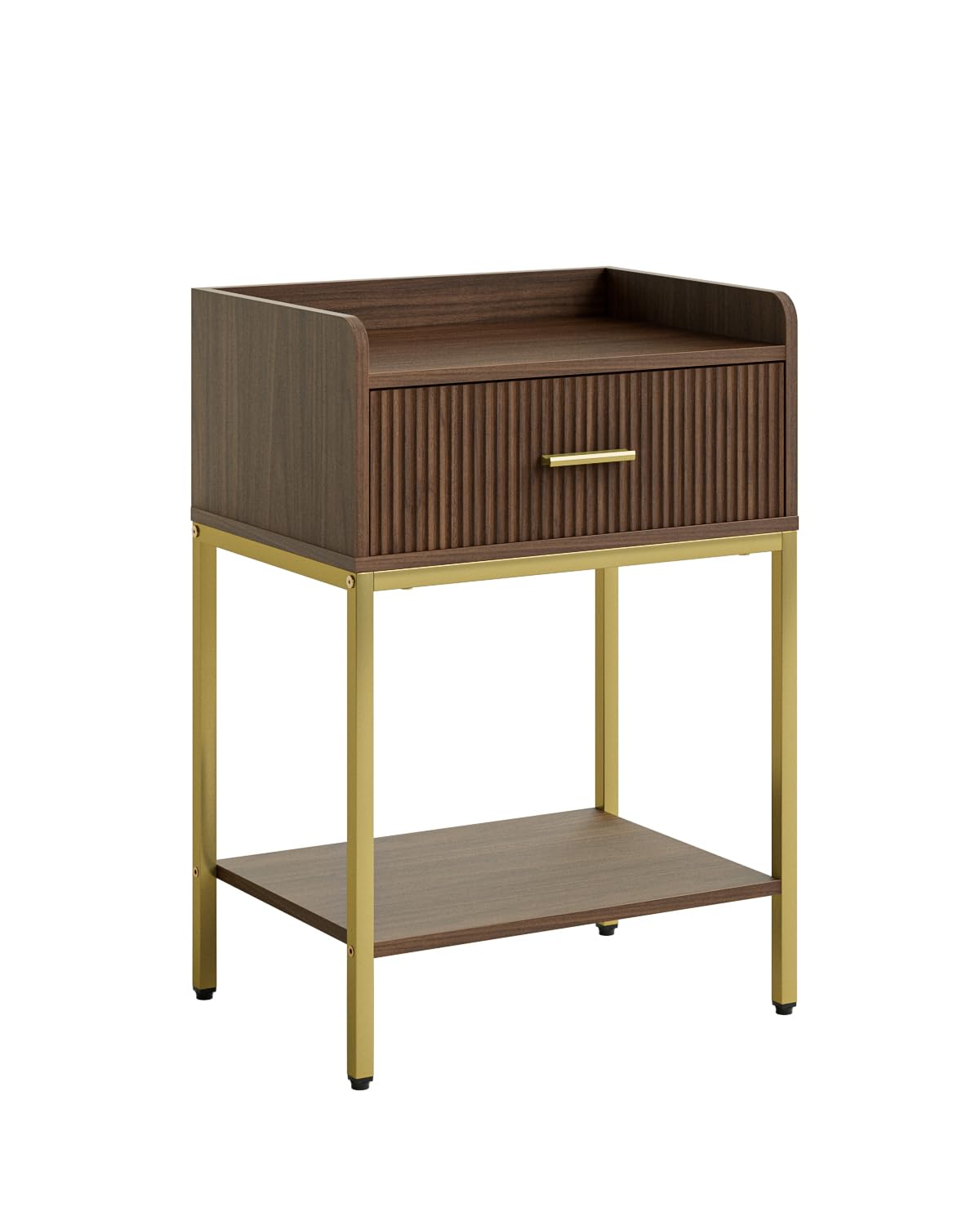 Apetaccat Nightstand, 3-Tier Bed Side Table, Small End Table, Night Stand with Open Shelf and Drawer, Bedside Table for Bedroom, Living Room, Walnut
