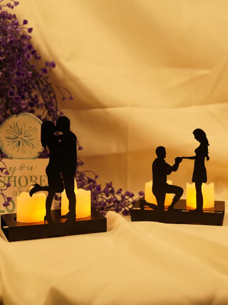 Handcrafted Iron Sculpture Candlestick Ornament, Romantic Couple Statue For Anniversaries, Decorative Modern Sculptures, Wedding Decoration Anniversary Ornament Figurine for Couples Valentine (D)
