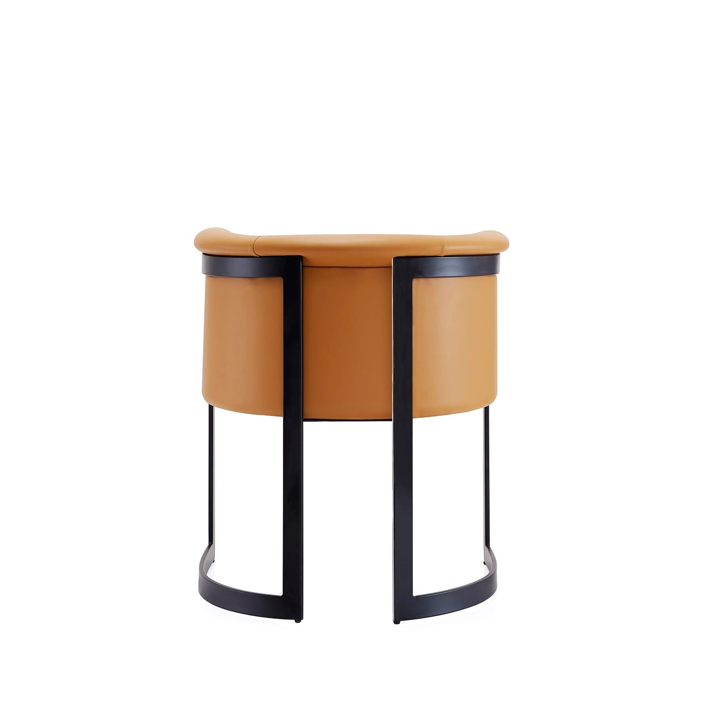 Manhattan Comfort Corso Faux Leather Upholstered Dining Chair, Barrel-Style Foam Padded Seat, Unique Geometric Metal Frame, Fully Assembled Accent Furniture, Tan