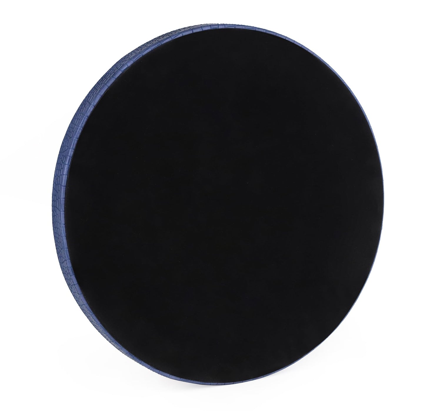 HofferRuffer Round Serving Tray 20'', Elegant Faux Leather Circle Ottoman Table Tray, Serve Tea Coffee Breakfast in Bedroom Living Room Kitchen (Blue, 20")