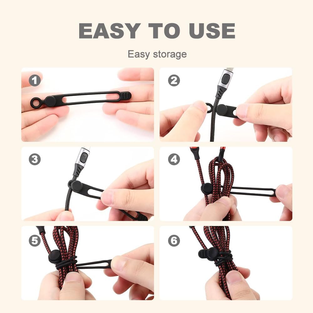 20Pcs Silicone Cable Ties, 2026 New Data Cable Organizer, Silicone Cable Ties Cable Management Organizer, Cable Management for Fastening Charger Home Office Desk Kitchen Appliances Cords Wires (20)