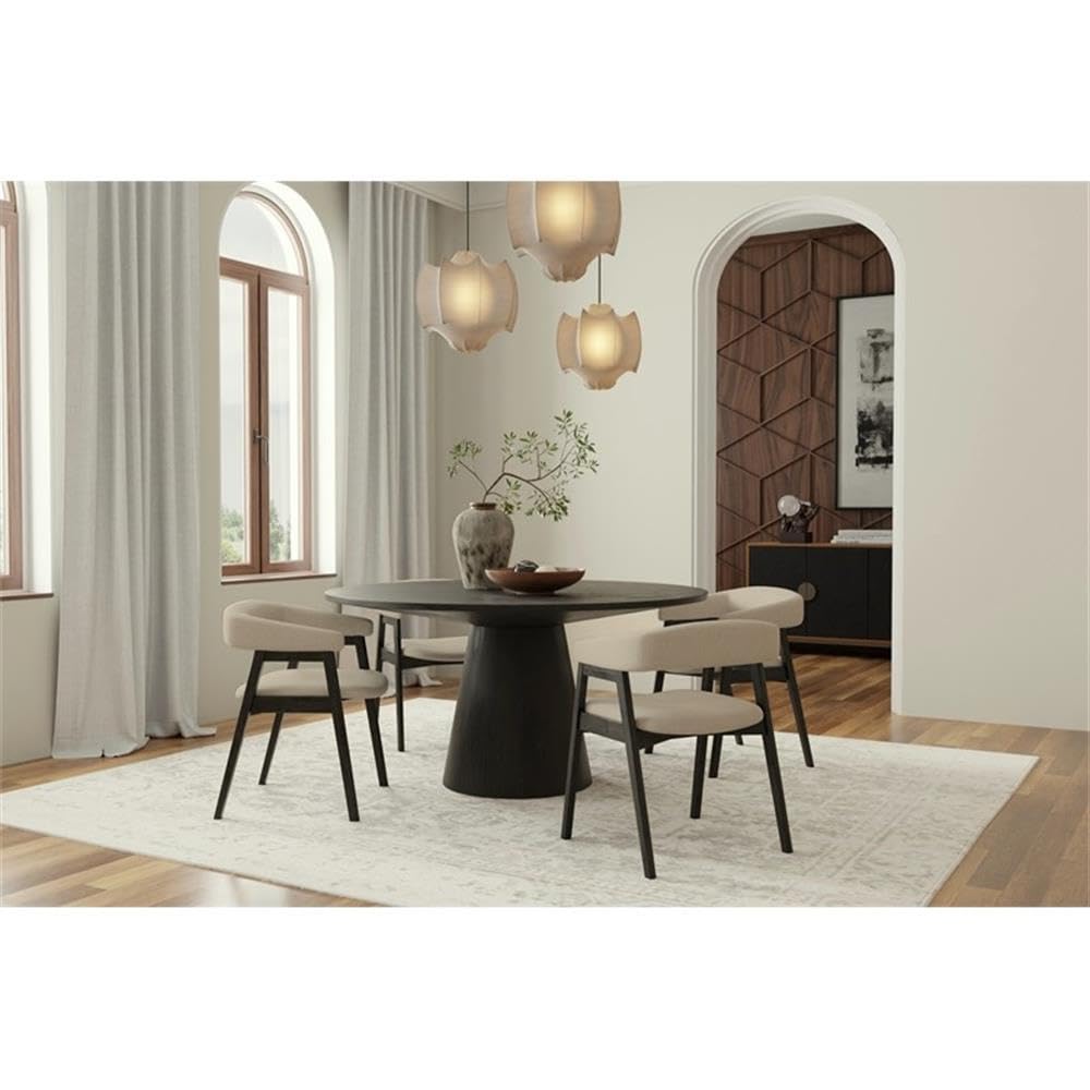 Alpine Furniture Cove Vintage Black Dining Chairs Set of 2 with Curved Back, Solid Rubberwood Frame, Modern Style for Kitchen, Dining Room, Space-Saving Design