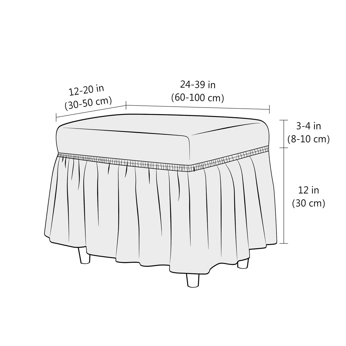 SZJIAHTM Lattice Stretch Ottoman Cover Soft Stretch Slipcover with Skirt Polyester Rectangle Footstool Modern Furniture Protector Bubble Covers for Living Room and Bedroom