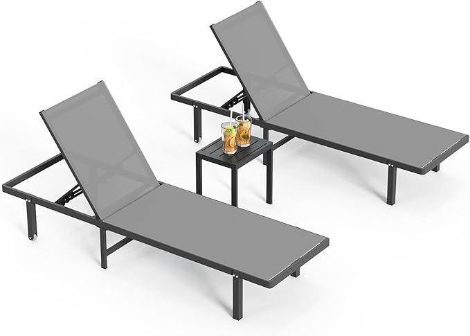 Pool Lounge Chairs Set of 3,Outdoor Lounge Chairs