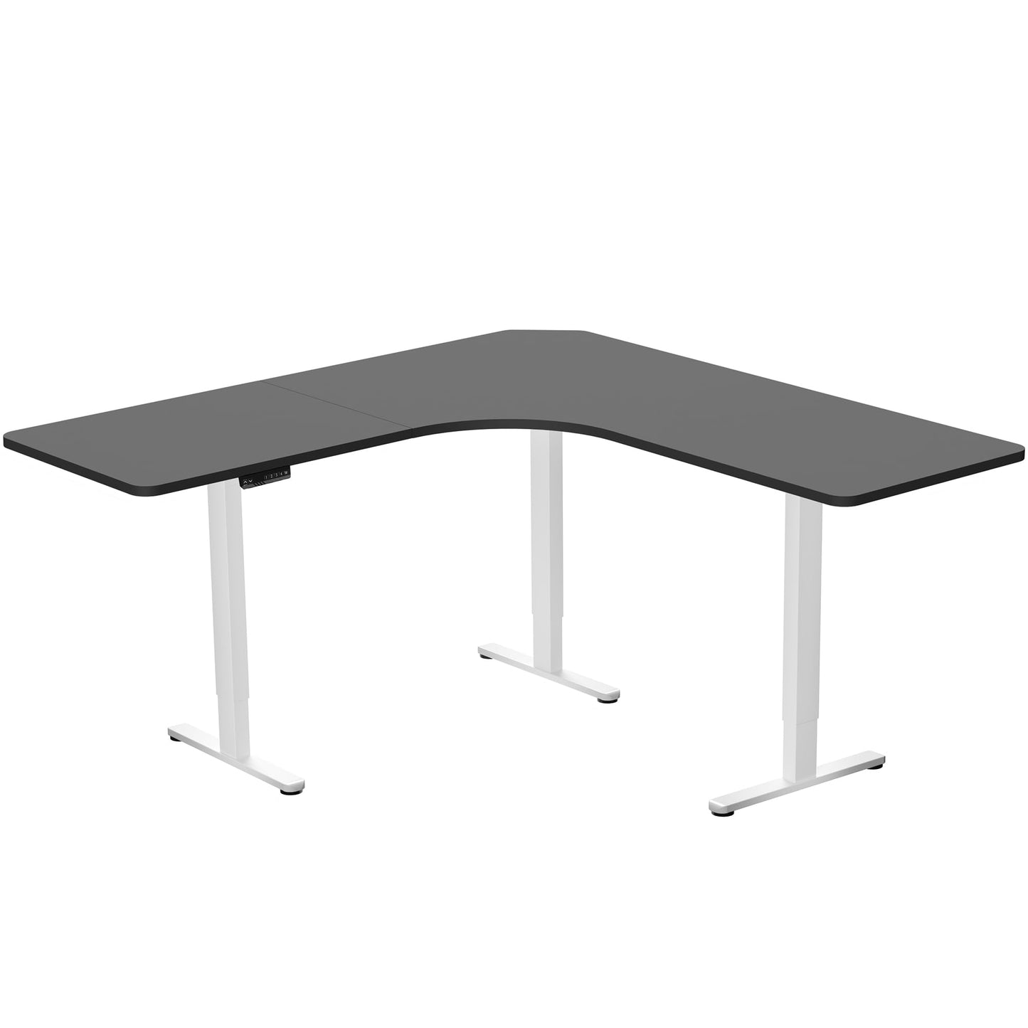 VIVO Electric Height Adjustable 83 x 83 inch Curved Corner Stand Up Desk, Black Table Top, White Frame, Memory Controller, L-Shaped Workstation, E3C Series, DESK-KIT-E3CW83B