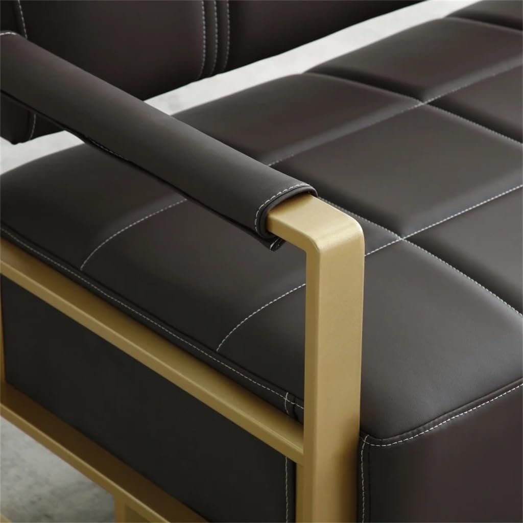 RXXCMD Brown 57.9" Width Upholstery Faux Bonded Leather Loveseat Sofa Office Apartment Studio Furniture with Golden Metal Arms