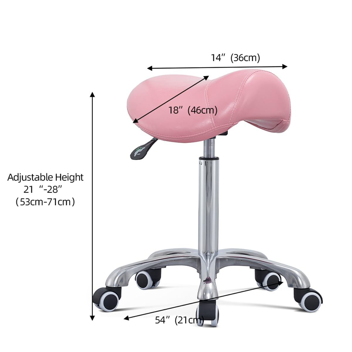 Antlu Saddle Stool Rolling Chair for Massage Clinic Spa Salon Cutting, Saddle Rolling Stool with Wheels Adjustable Height (Pink)