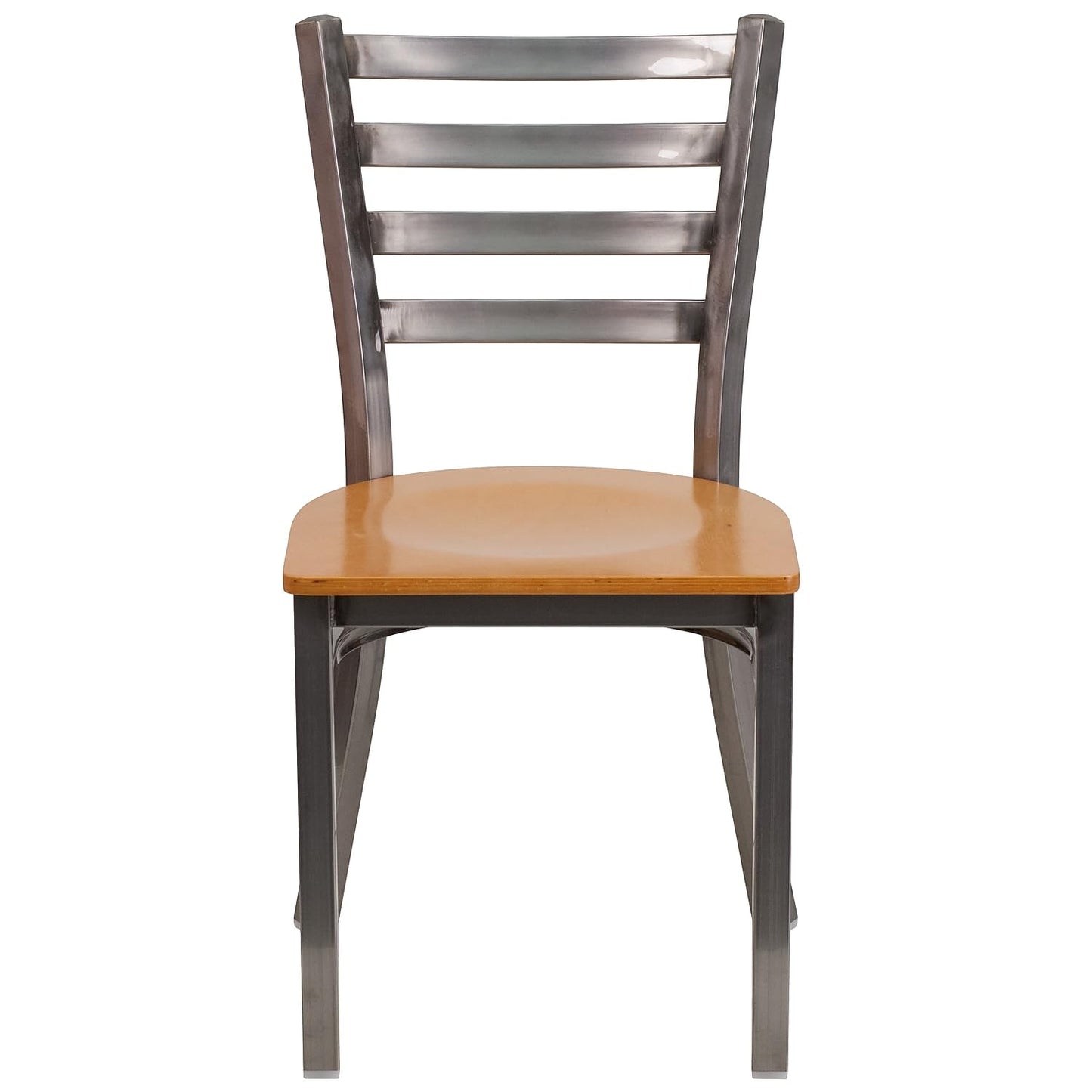 Flash Furniture HERCULES Series Clear Coated Ladder Back Metal Restaurant Chair - Natural Wood Seat