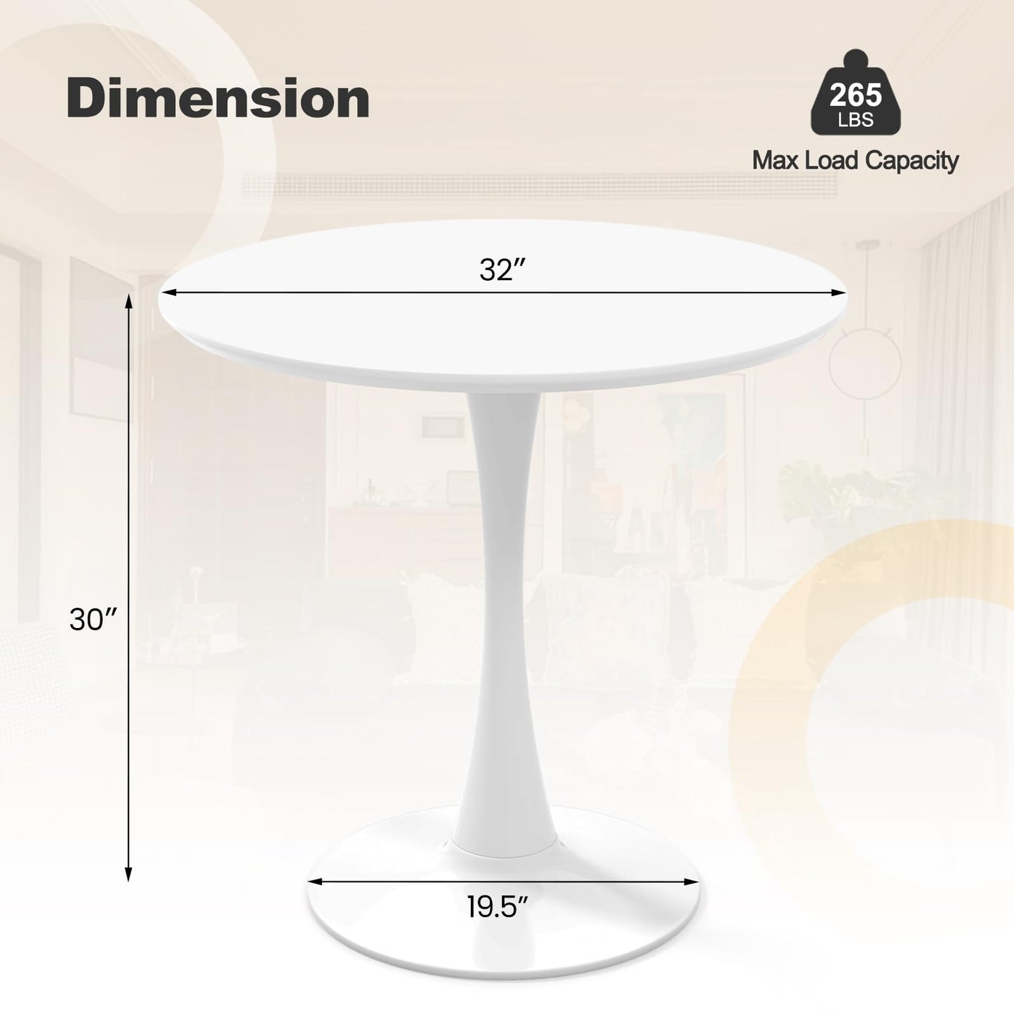 Giantex White Round Dining Table, 32-inches Modern Tulip Kitchen Table with 0.9” Thickened Tabletop & Sturdy Metal Pedestal, Mid-Century Leisure Table for Small Places, Dining Room, Living Room, Cafe