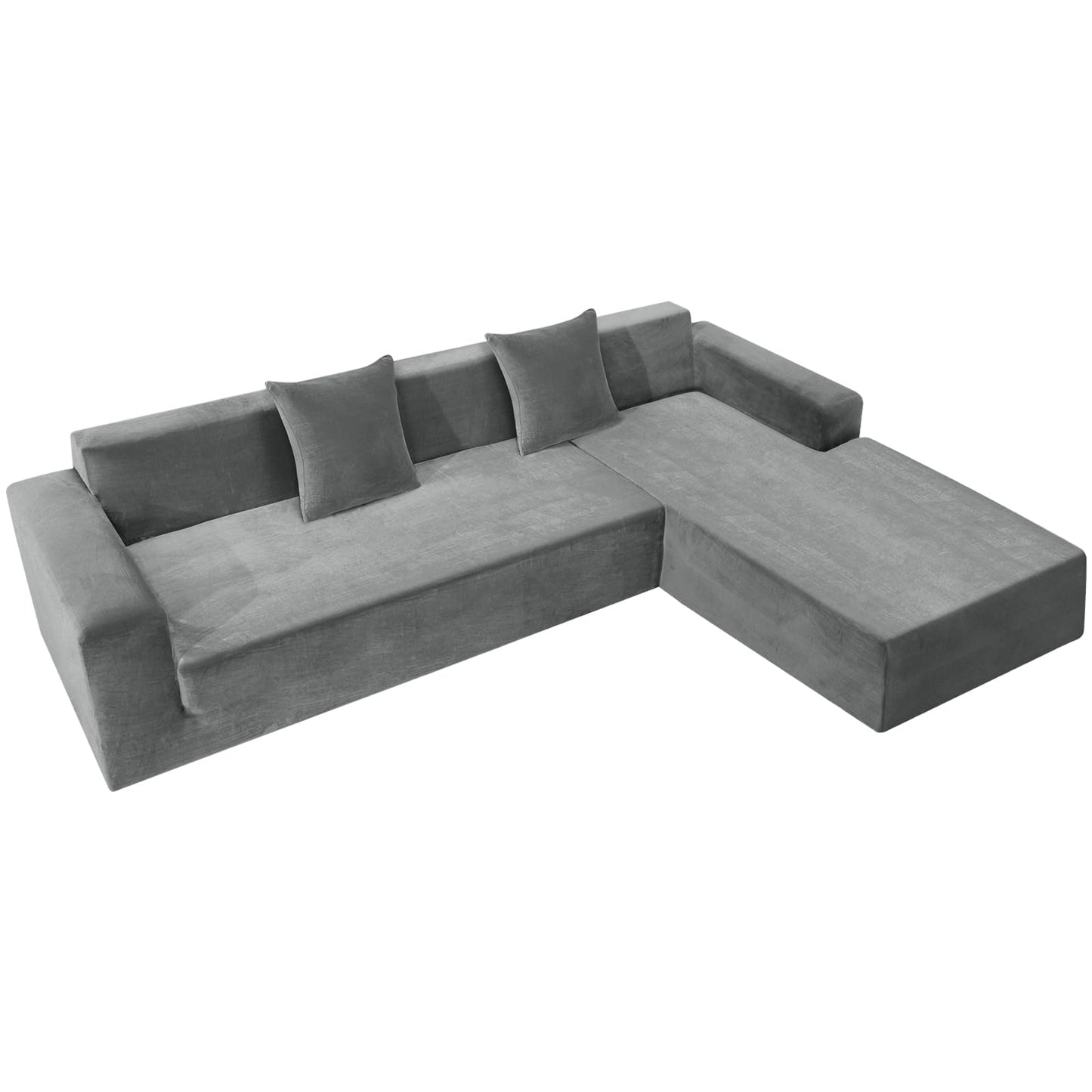ZNSAYOTX 2026 Soft Velvet Sectional Couch Covers, Luxury Plush Slipcovers with Elastic Bottom for L Shape Sectional Sofa, 2 Pcs Pet Friendly Protector (3 Seat Couch + 2 Seat Chaise, Grey)