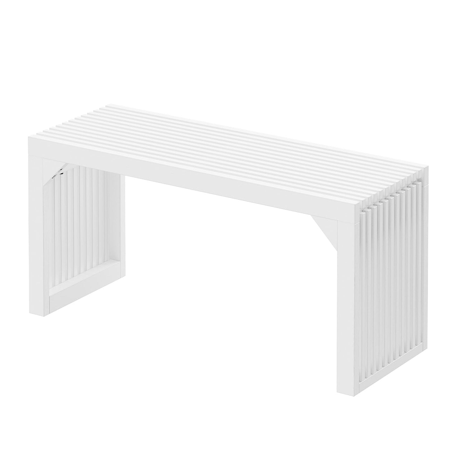 MODCART 35" Solid Wood Bench, White Entryway Bench with Storage, Modern Shoe Bench, Narrow Bench for Entryway, Living Room, Kitchen