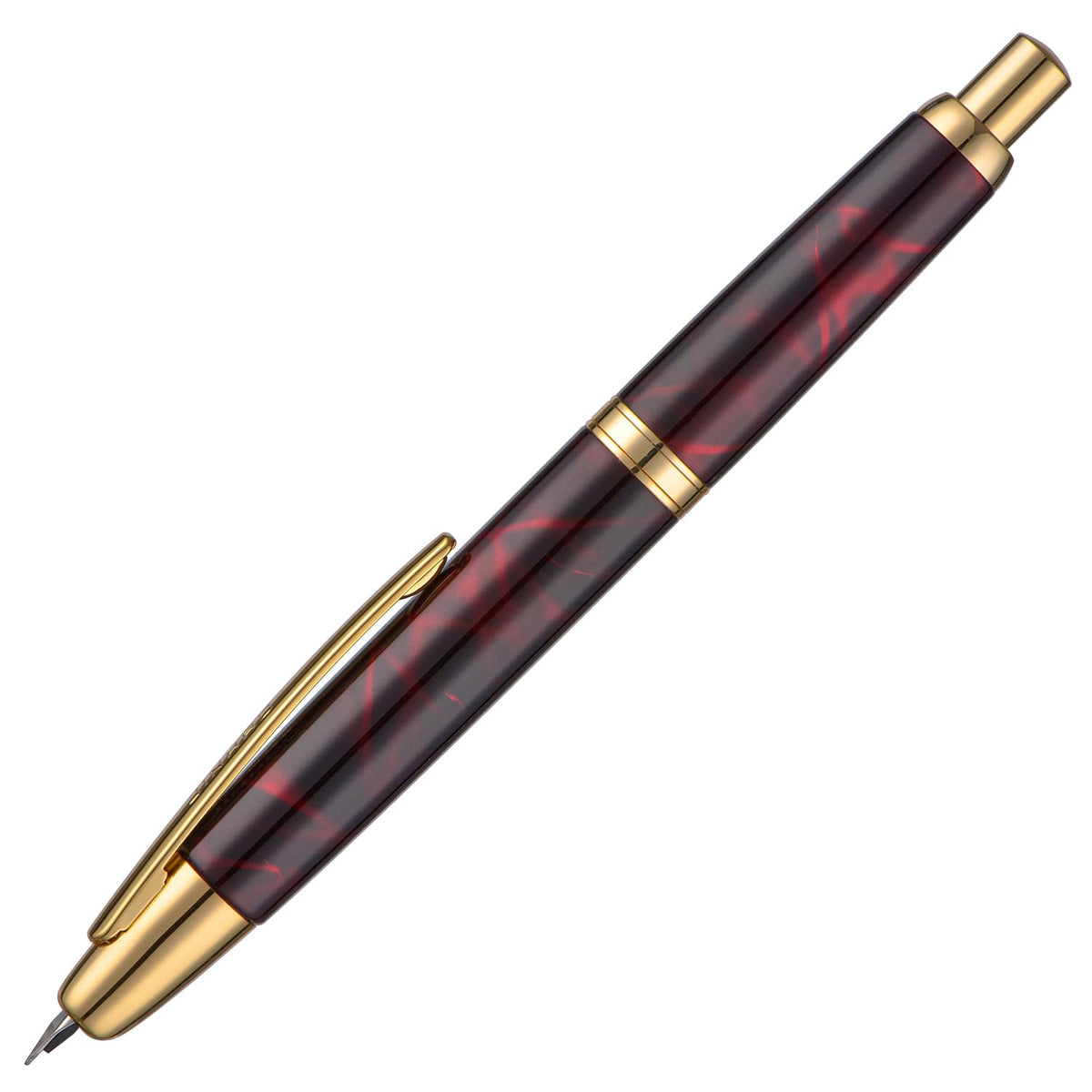 Jinhao 10 Press Fountain Pen with Box, Marble Red Retractable Extra Fine Nib with Ink Converter Set (Golden Clip)