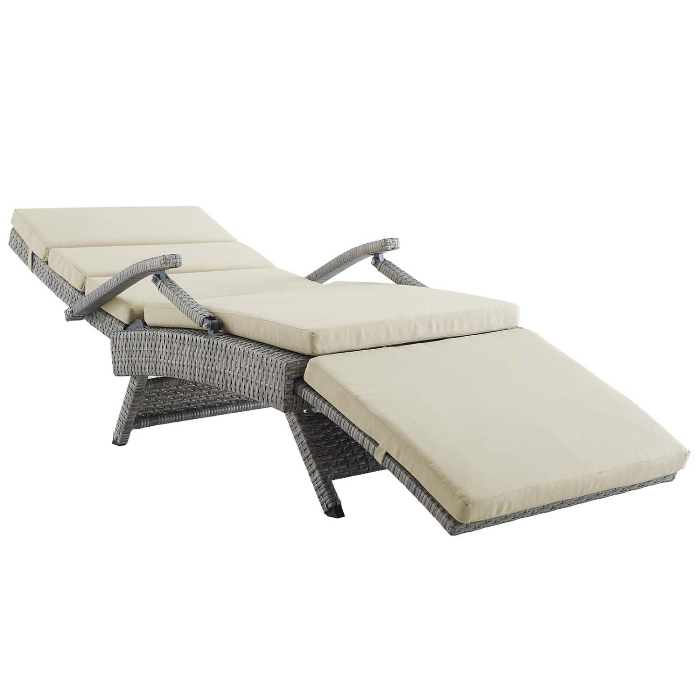 Modway Envisage Outdoor Patio Wicker Rattan Chaise Lounge in Light Gray Beige