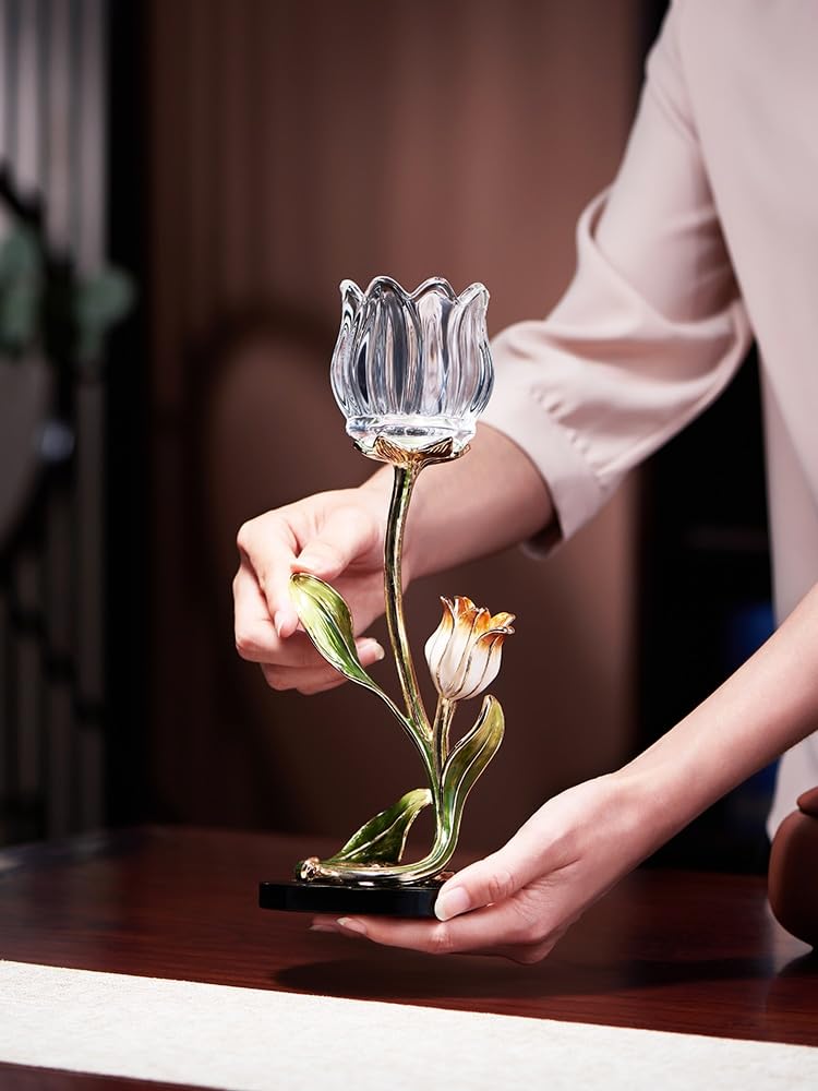 Candlestick Holders Creative Crystal Tulip Candlestick French Romantic Atmosphere Table Decoration Home Incense Candlestick Home Decoration Candle Holders