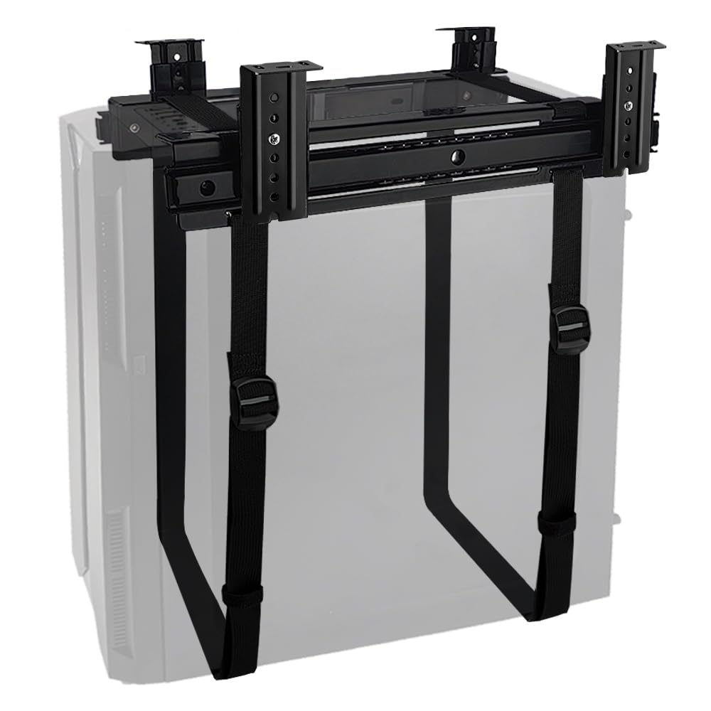 FEYRUN Under Desk Slide Out PC Mount with Anti-Scratch Sponge, Adjustable CPU Holder Bracket for Computer Tower (Black (Slide Access))