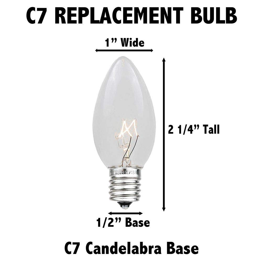 Novelty Lights Christmas Replacement Bulbs - Outdoor Individual Bulbs for Events, Holiday Parties, Patios, and More - C7/E12 Candelabra Base, 5 Watt Lights (Teal, 25 Pack)
