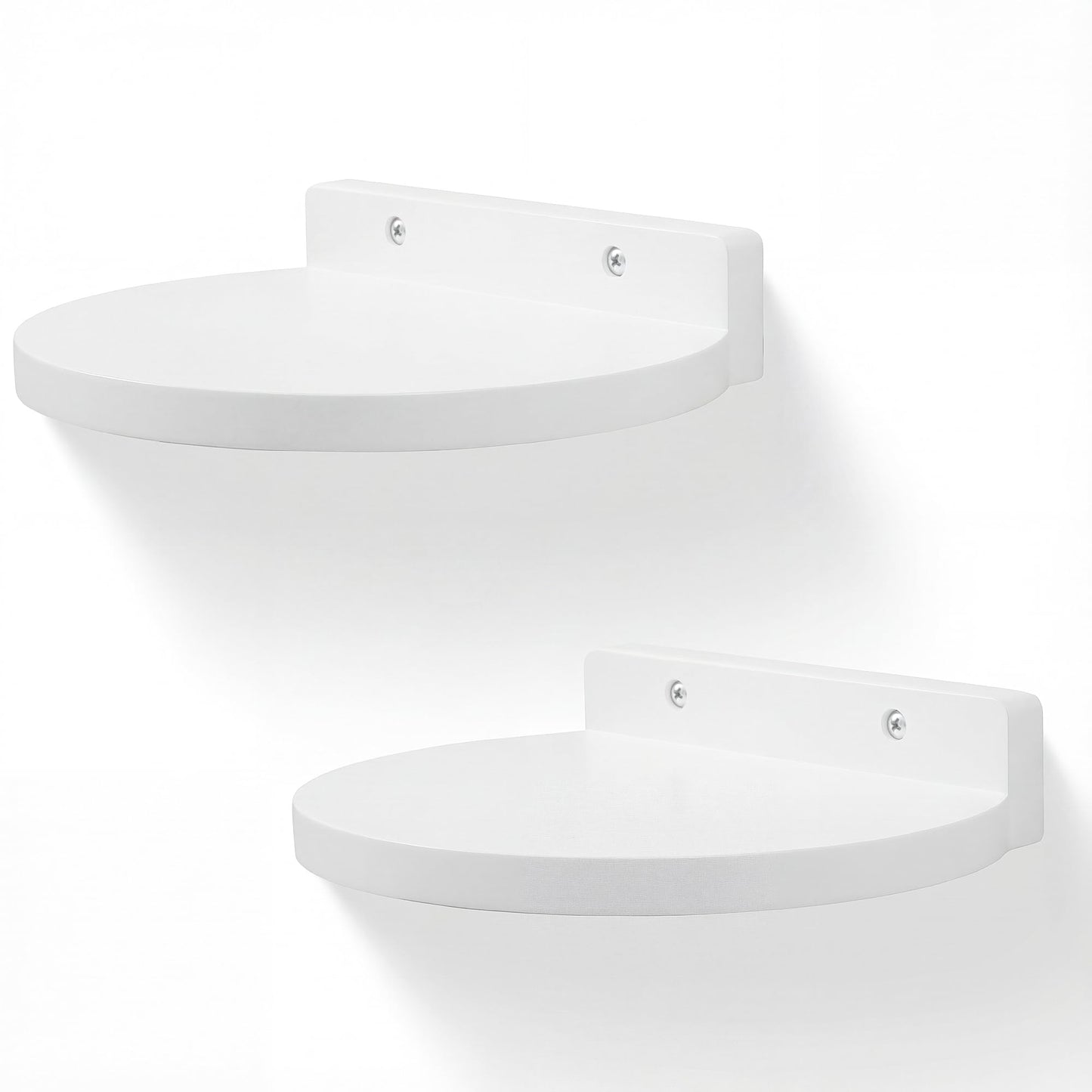Round Small Floating Shelves,Mini Wall Shelf for Speaker Plants Storage Display Set of 2,Solid Wood Ledges Elegant for Living Rooms Bedroom Bathroom Offices Home Decor,8-inch Diameter,White