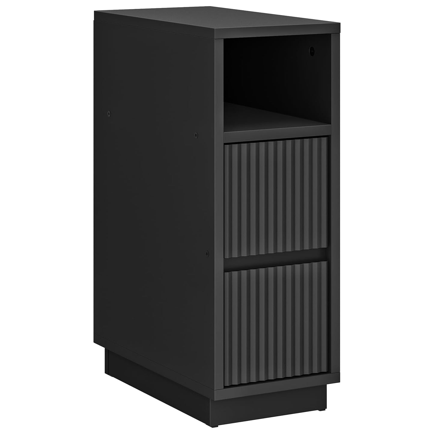 CHOEZON 8.7" Narrow Fluted Nightstand, Small Bedside Table with Drawers, Skinny Side Table, Modern Nightstand with 1 Semi-Open Shelf, Floating End Table, for Living Room, Bedroom, Black MBZ12BB