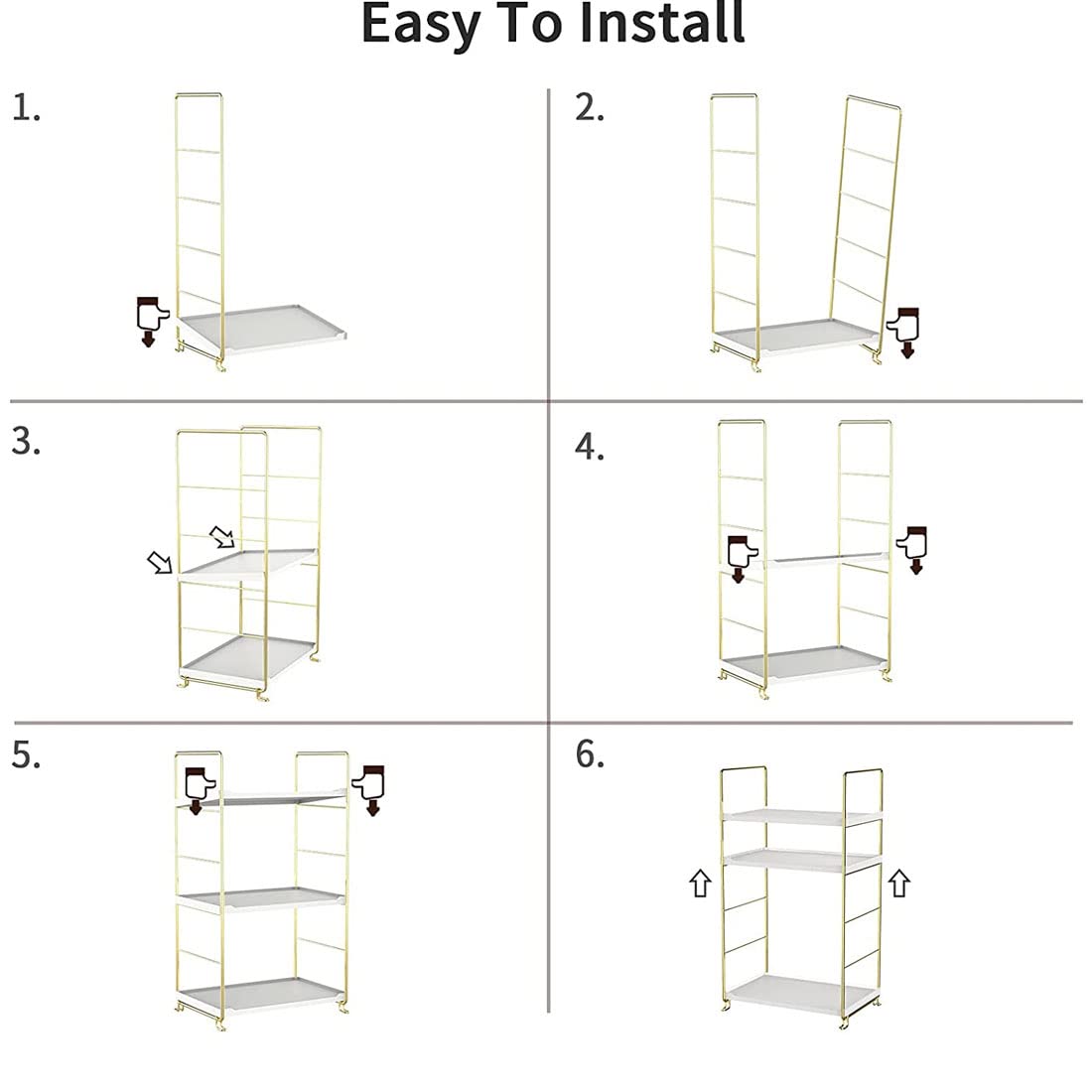 kaileyouxiangongsi 3-Tier Kitchen Spice Rack, Freestanding Stackable Organizer Shelf, Bathroom Countertop Storage Shelf, Cosmetic Organizer Holder, Square Standing Rack (Golden)