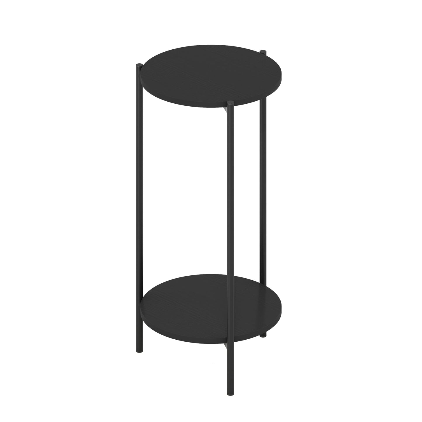 Furinno BESI Night Stand, 2-Tier Tall Round Nightstand with Metal Legs, Metal Frame Narrow End Table with Open Shelf, Side Table, Bedside Table, for Bedroom, Closet, Dorm, Americano