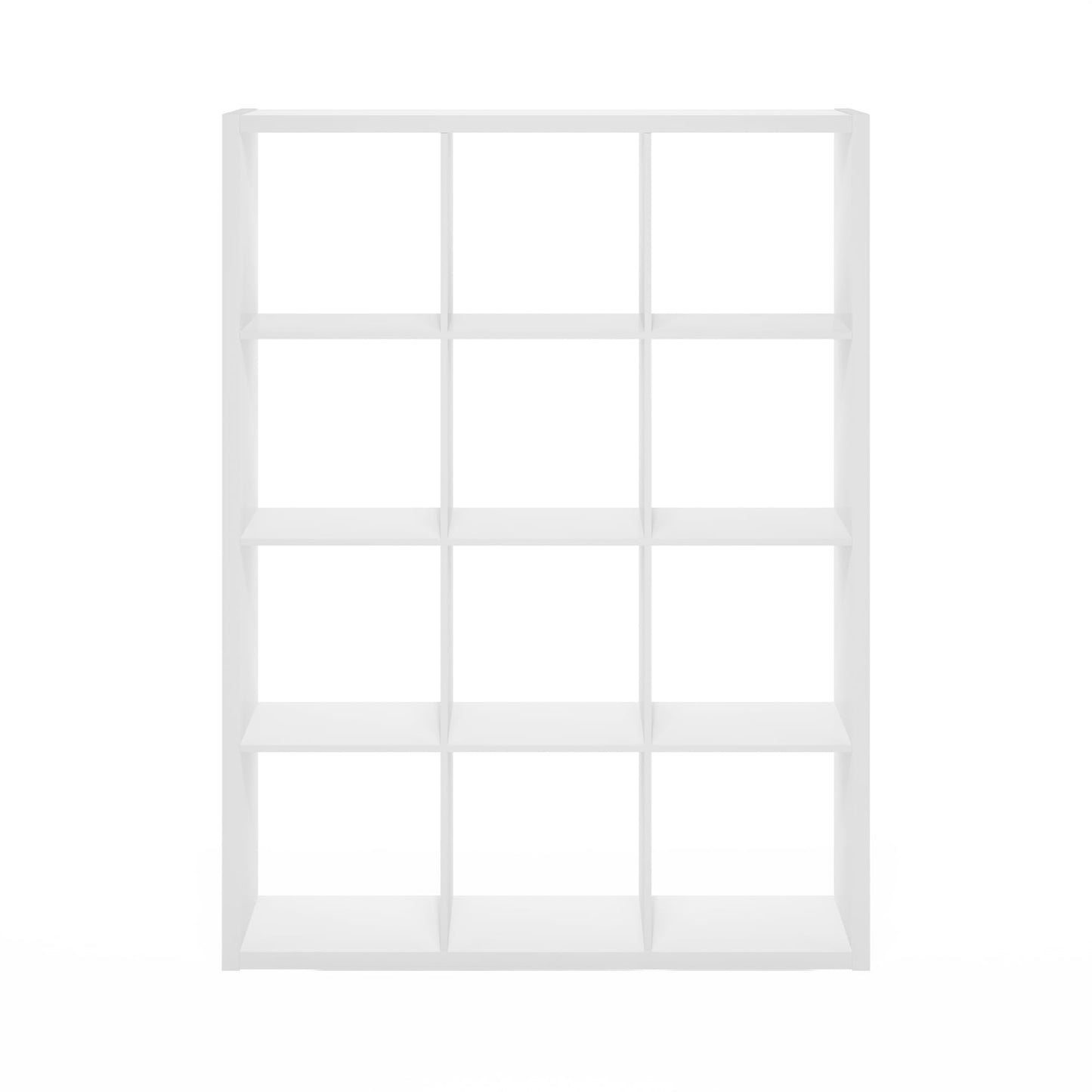 Furinno Cubicle Book Shelf, 12-Cube Bookshelf, Extra Thick Frame Reversible Bookcase with Open Back, 14.6" x 44" x 58", for Living Room, Bedroom, Home Office, White