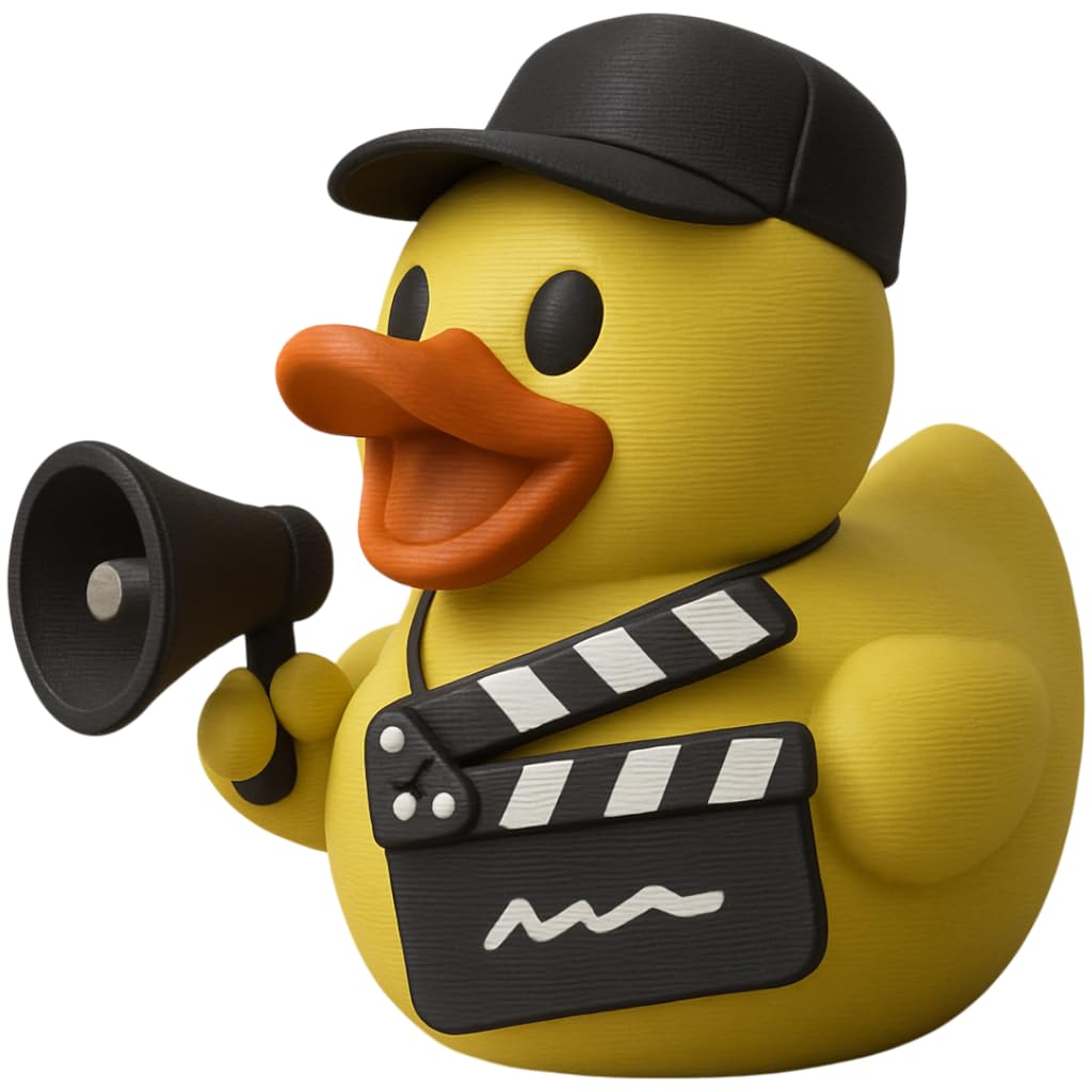 Movie Director Duck Collectible Figurine - Unique Desk Decor with Clapperboard and Megaphone for Home or Office Display - 3D Printed in Canada